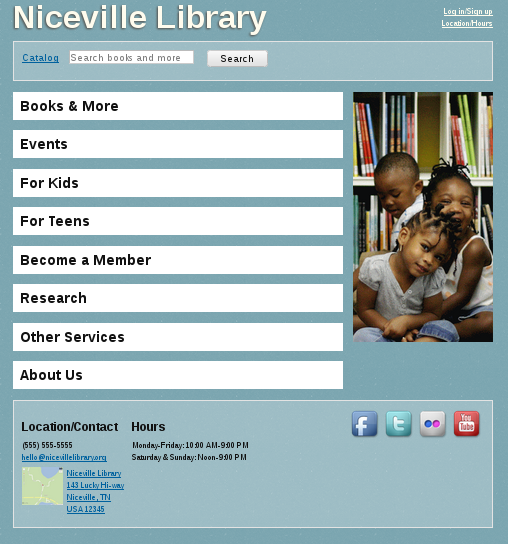 Screenshot of the Library One-Pager template for library websites